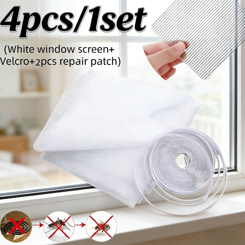 E-shop 4-teiliges/Set Hochleistungs-Selbstklebendes Fenster-Moskitonetz mit einfachem Aufbau + Klettverschluss + Reparatur-Flicken-Set, Verstellbares,