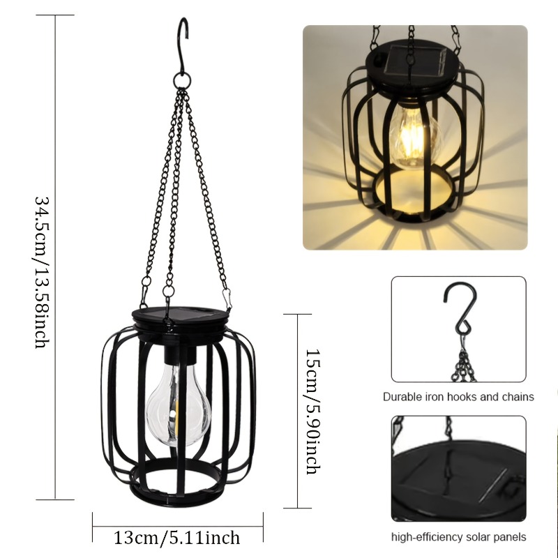 Image of Upgraded Outdoor Solar Lantern, Metal Solar Lantern, Hanging Solar Chandelier, Hanging Solar Pendant Light, Suitable For Courtyard, Garden, Patio, And Aisle Decoration
