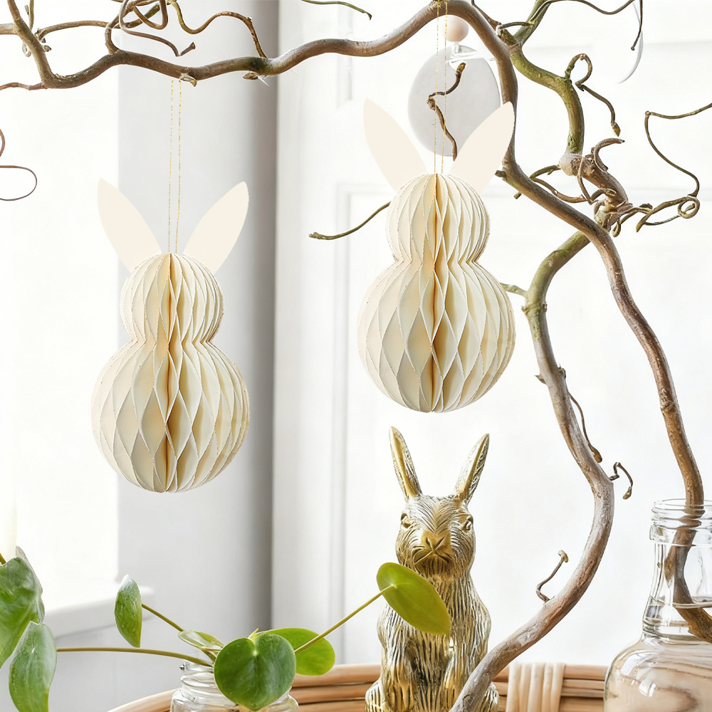 2pcs Easter Bunny Honeycomb Ornament Set, Hanging Decor For Easter Decorations, Spring Party And Daily Use, Festive Ornaments Home Wall Tree Backdrop Decoration