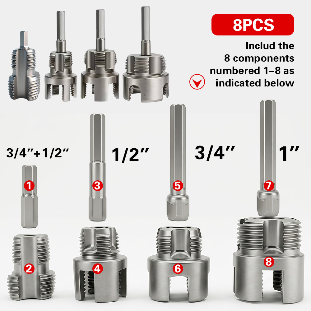 TEMU Heavy Duty Pipe Threading Kit 4pcs Set With 1/2 3/4 1 Inch Taps Integrated Internal External Threading Tools For Pvc Ppr Mpp Pipes Compatible