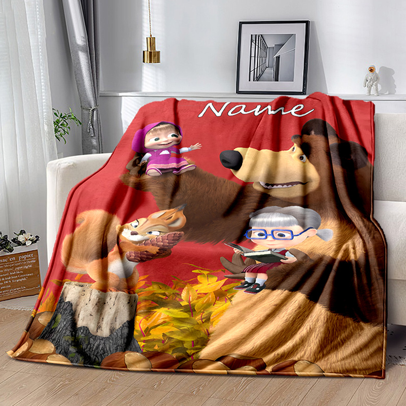 

Customizable "a-masha And Bear" Flannel Blanket - Soft, | Ideal For Sofa, Bed, Office, Camping & Travel | Gift With Vibrant Cartoon Design, Personalized Blanket