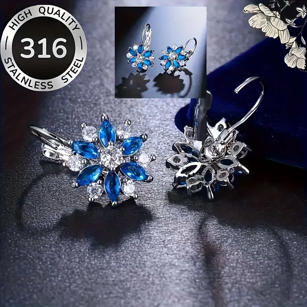 TEMU 1 Pair High-quality White Snowflake Ear Studs, Luxurious Winter Floral Ear Piercings, Elegant Fashion Style, Suitable For Daily Wear, Birthday