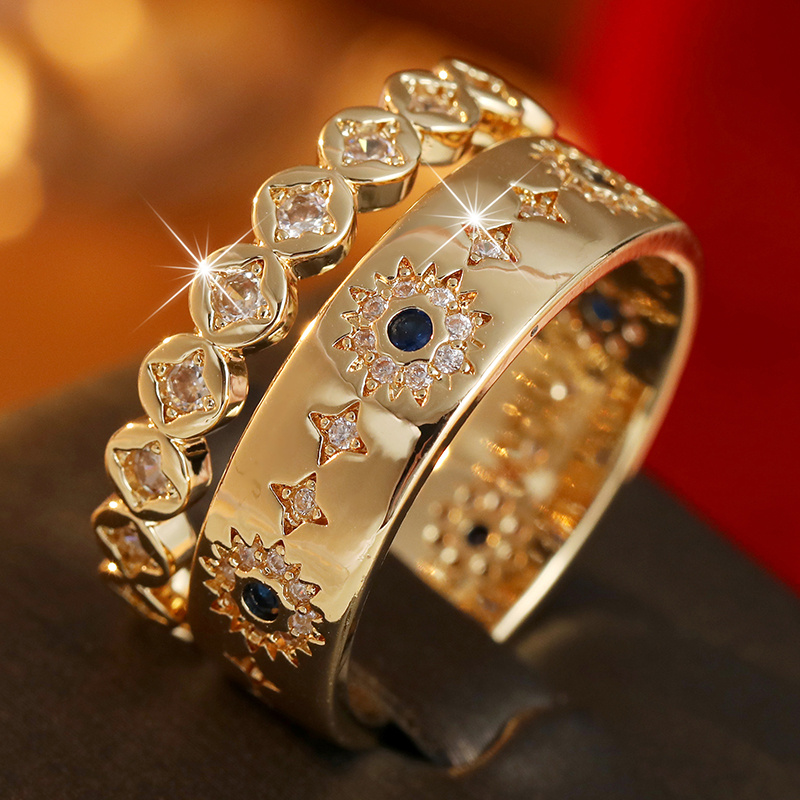 Ladies' Star Moon Sun Pattern Ring Set with Synthetic Zirconia