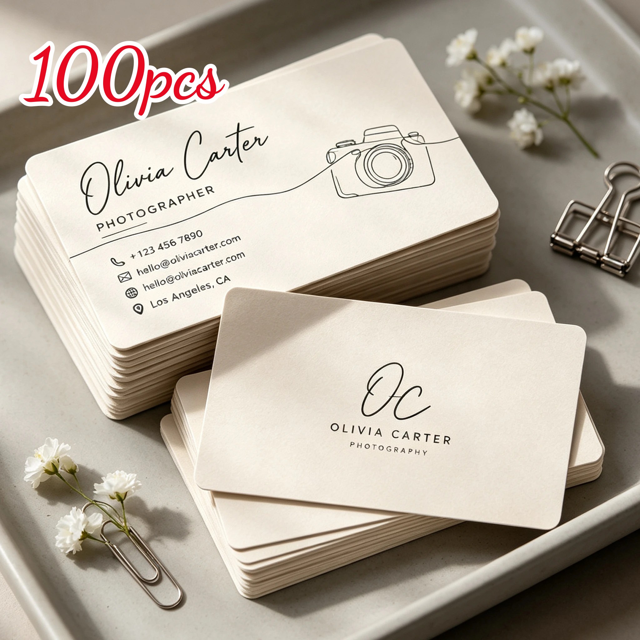 TEMU Minimalist Style Double-sided Custom Card, Elegant Rounded Corners, All Content Customizable, Double-sided Matte End, Surface, Supports
