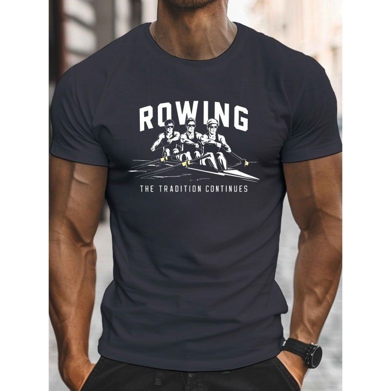 

Men's Lightweight Crew Neck Short Sleeve T-shirt - Rowing , Black Casual Summer Tee For Adults, Polyester , Design, Machine Washable, Summer Casual Wear | Sporty Look | Smooth Fabric