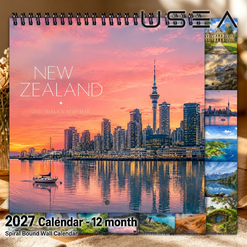 TEMU Hanging Wall Calendar, New Zealand Wall Calendar 2027, 12-month Square Calendar With Twin Wire Spiral Binding, Aesthetic Wall Decor, Seasonal