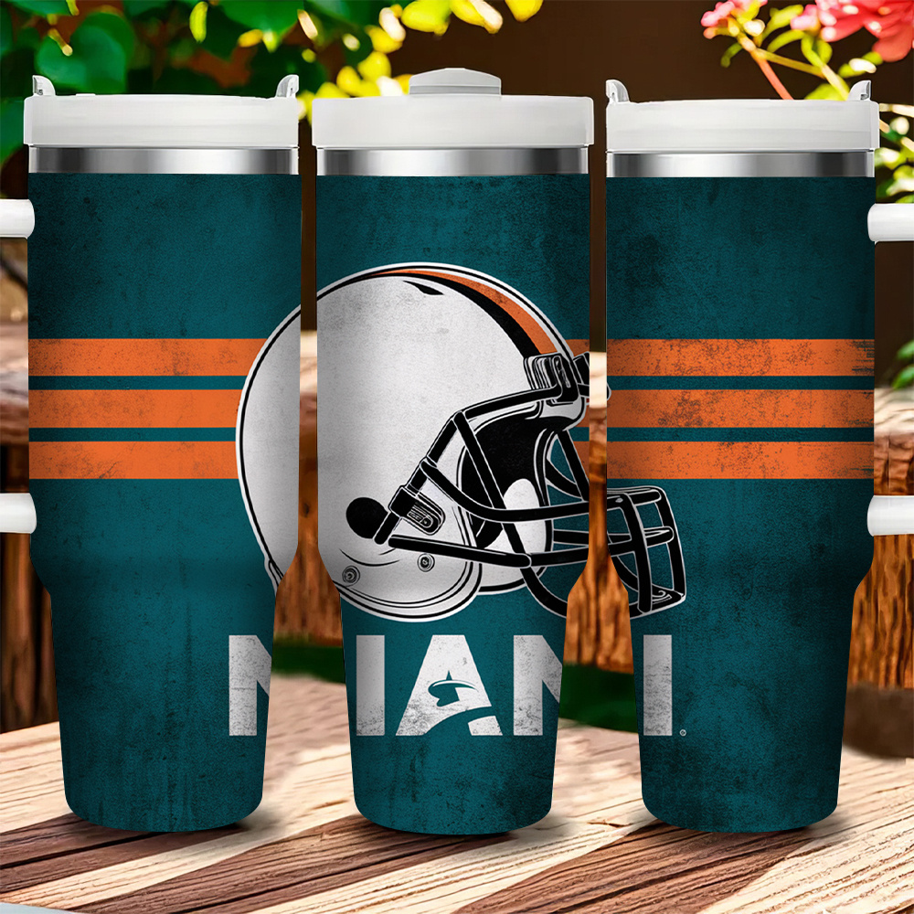 durable miami football 40oz stainless steel tumbler double wall insulated with leak proof lid straw ideal for   40oz 6