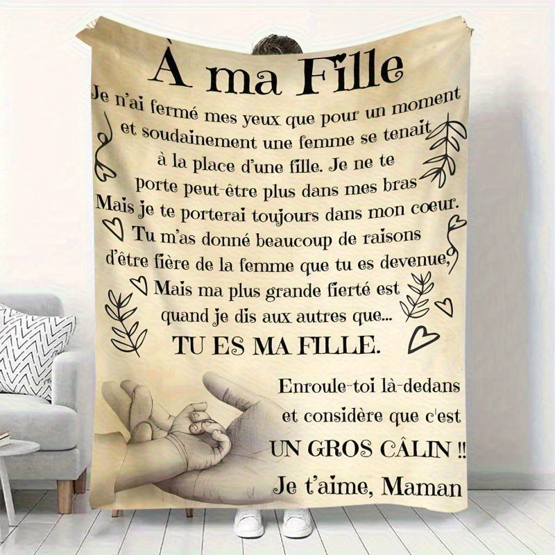 TEMU Couverture de canapé en flanelle Ama Fille avec française - Couverture chaude en de cœur, marron , cadeau toutes pour fille, lavable en machine,