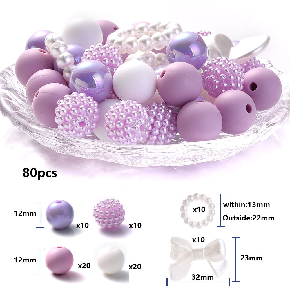 TEMU Set di 80 perline in silicone , perline colorate AB, perline a forma di , perline Yangmei, perline miste per ciondolo a , ciondolo, catena per