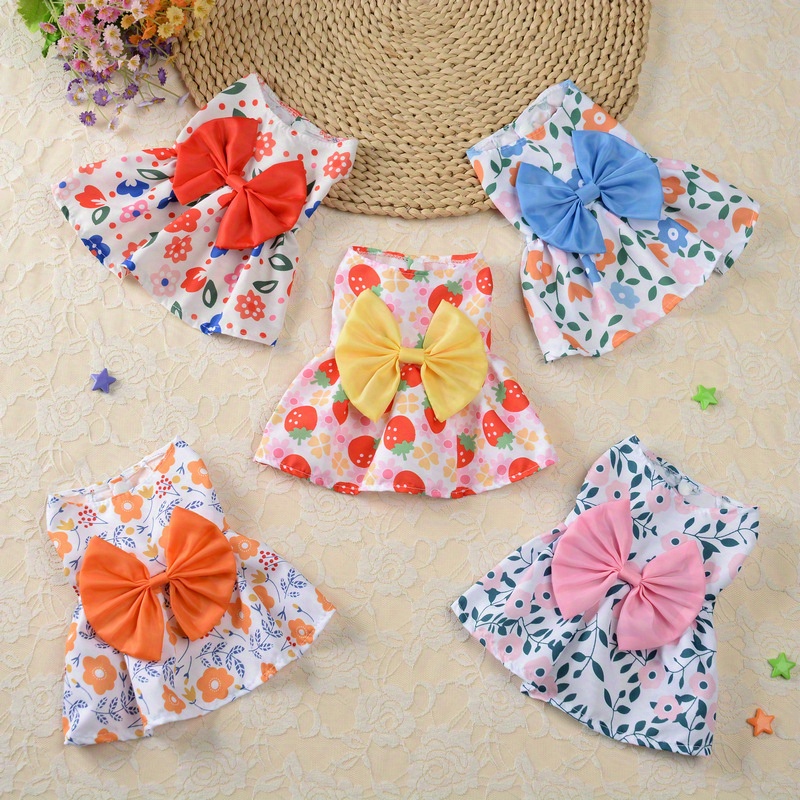 TEMU 5pcs Dog Outfits Female Dog Outfits Small Size Floral Puppy Outfits Pet Dog Princess Bow Outfits Cute Puppy Summer Clothing, Suitable For Cats Small Pets, ()