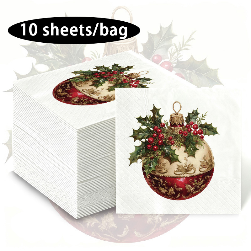 TEMU Christmas Retro Tinsel Napkins, Christmas Tinsel And Pattern Printed Tissues, Suitable For Festive Scenes, Popular , Festive Tableware Napkins,