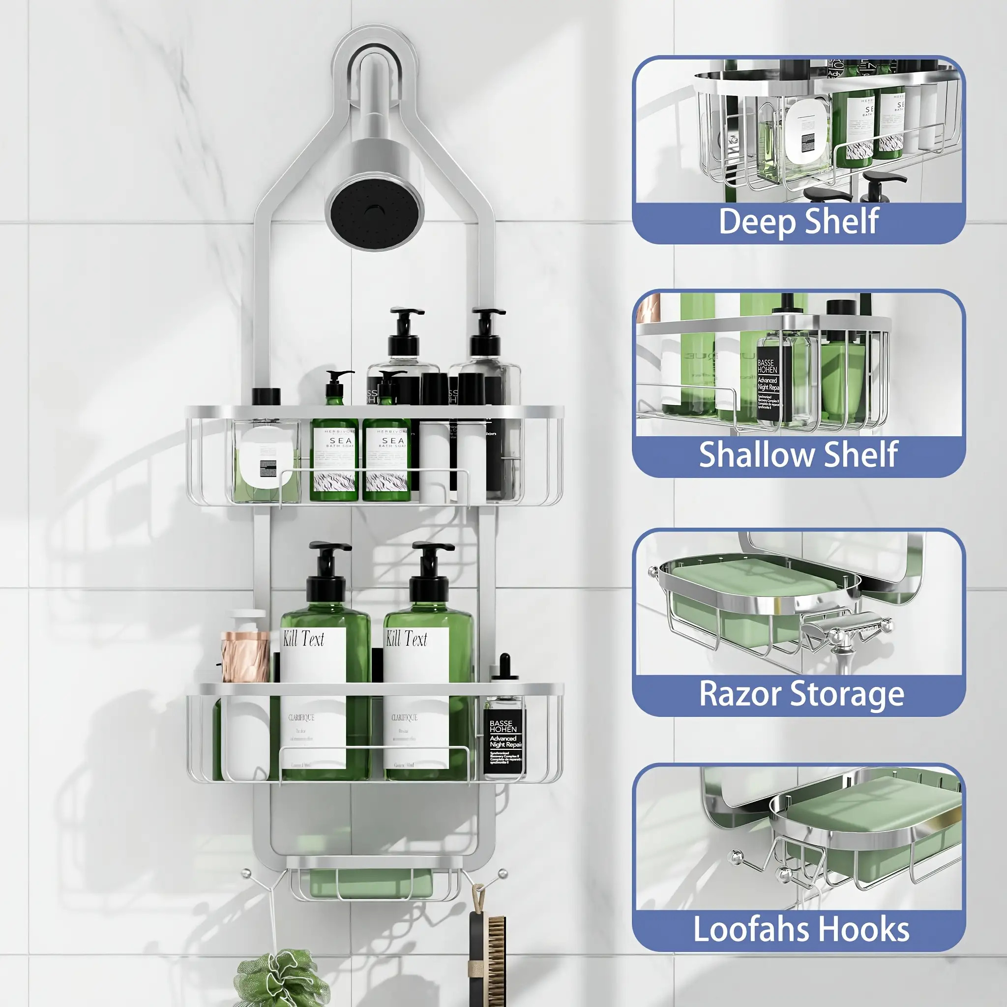 no drill wall mounted shower caddy heavy duty rust proof Malta