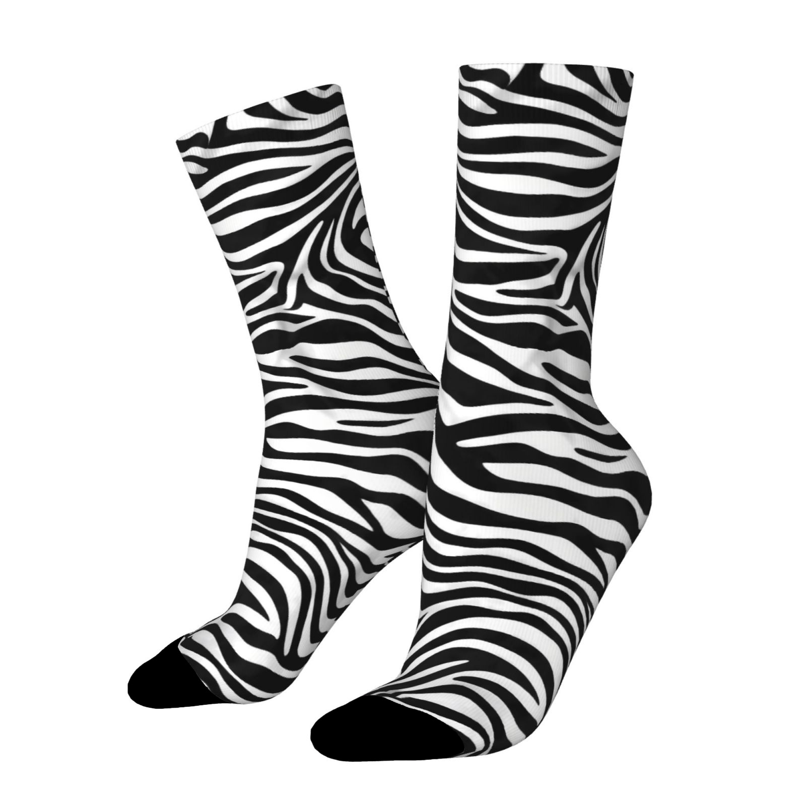 TEMU A Pair Of Unisex Outdoor Socks Featuring A Zebra Print Design, Mid-calf Length, Machine Washable, Suitable For Outdoor Sports Enthusiasts,