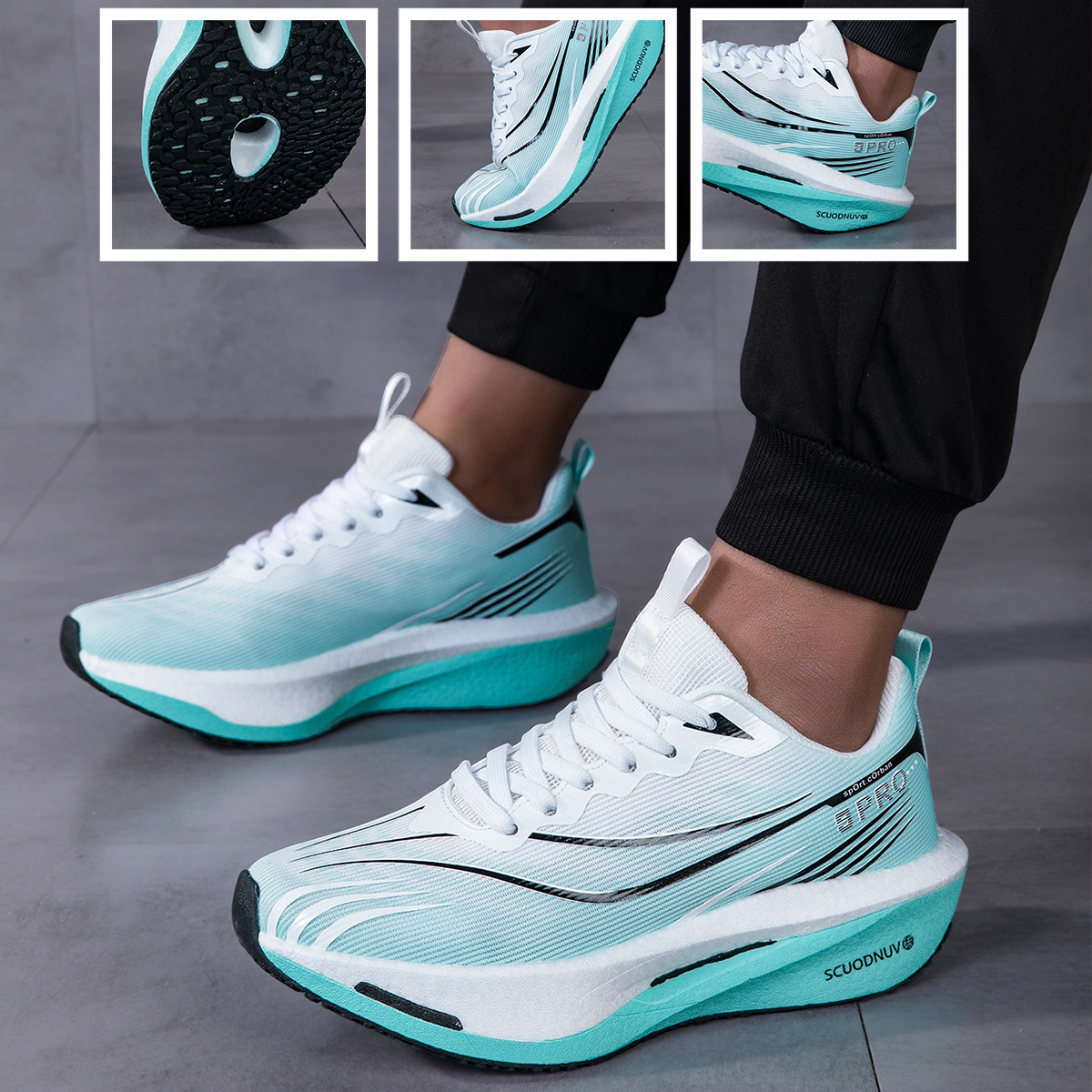 TEMU [sneakers] Men's High-elasticity Eva Carbon Plate Running Shoes | Dual-color, Low-top Lace-up, Suitable For Daily Casual Wear, Road Running,
