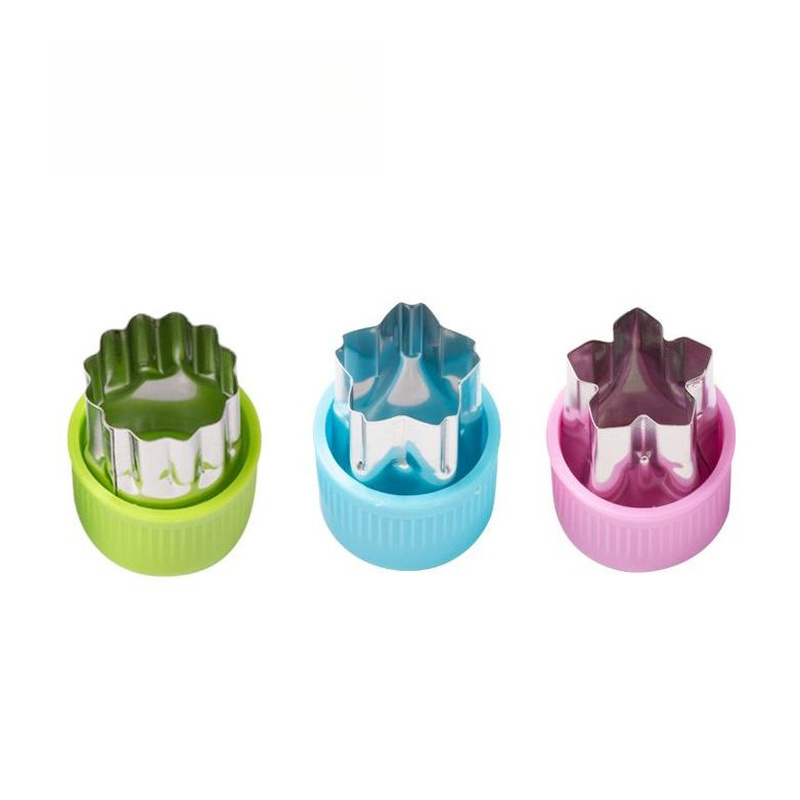 TEMU Juego de 3 moldes de acero inoxidable para cortar frutas/verduras - Cortadores de galletas de flor/estrella/herramientas de decoración para