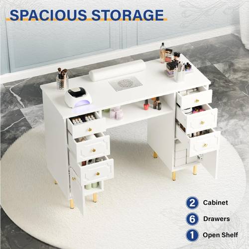 43 3l professional nail desk suitable for nail heavy duty wood manicure table with storage drawers wrist cushion resistant for salon home furniture