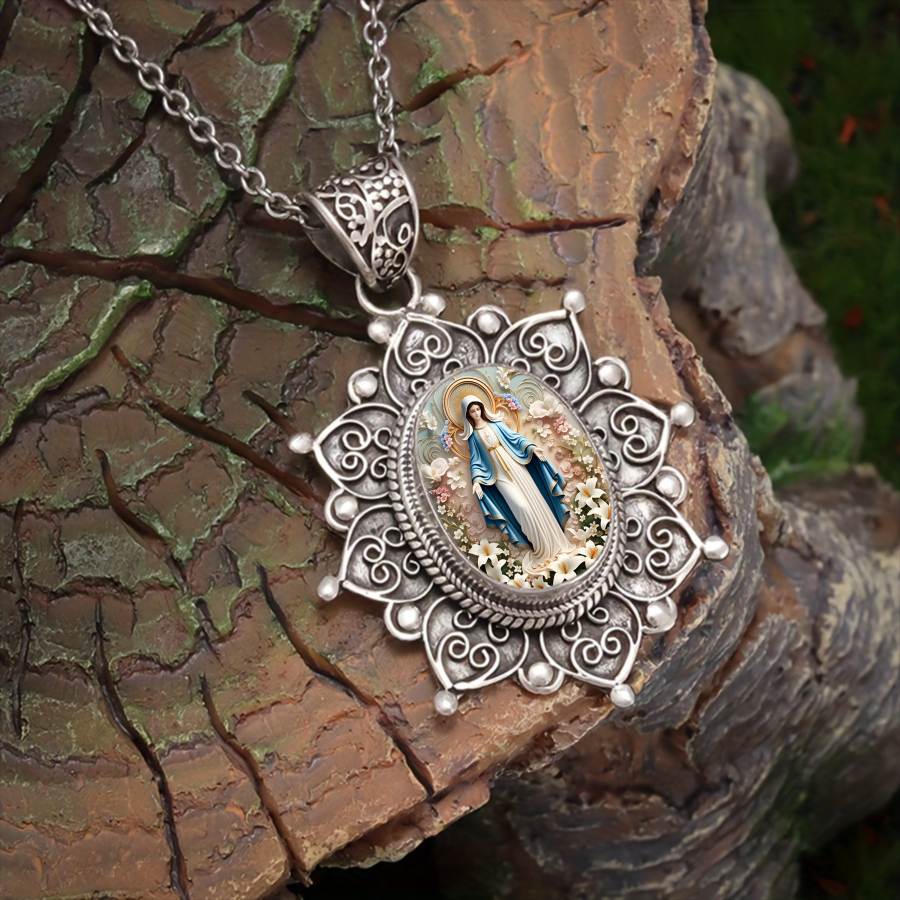 TEMU 1pc Pendant Halo Necklace Religious Jewelry Faith Accessory Bohemian Floral Necklace Unique Gifts For Christmas, Valentine's Day, Everyday, And