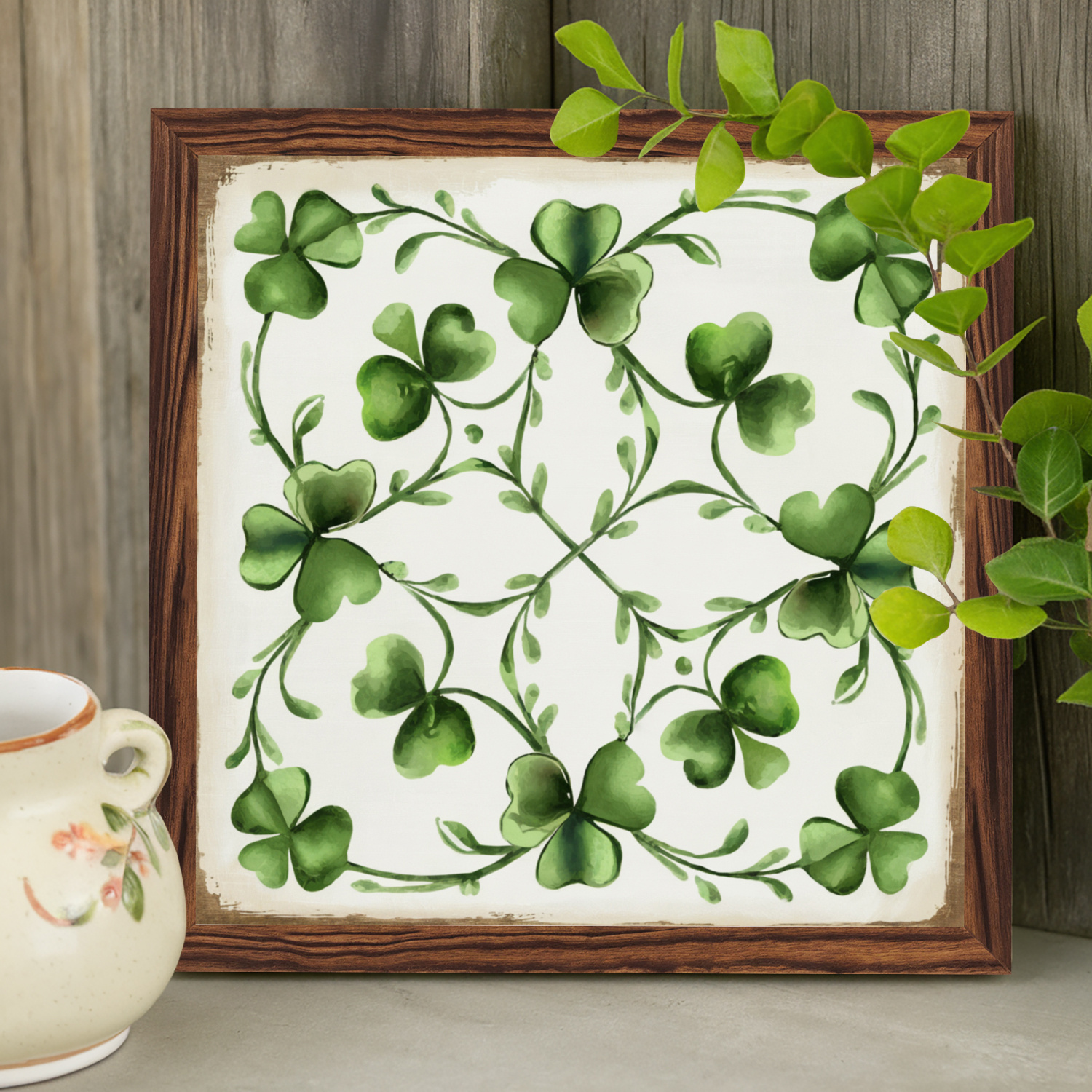 

1pc Vintage Wooden Shamrocks , 's Day Decor Sign, 8x8 Inch Inspirational Desktop Decoration, Original Wall For Indoor Display, Perfect Valentine's Day Gift