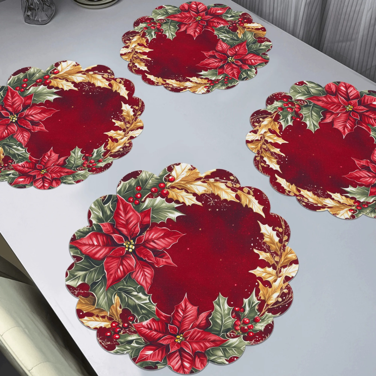 

4pcs Christmas Placemats Set - & , , Washable, For Kitchen & Dining Decor