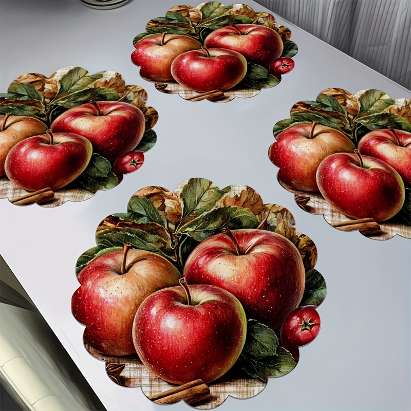 4pcs Autumn & Cinnamon Leaf Round Placemats- 15 Inch Table Mats With Vibrant Red & , Perfect For Thanksgiving& Fall Decor, Fall Table Decor| Vibrant Design| Durable Tableware, Decor