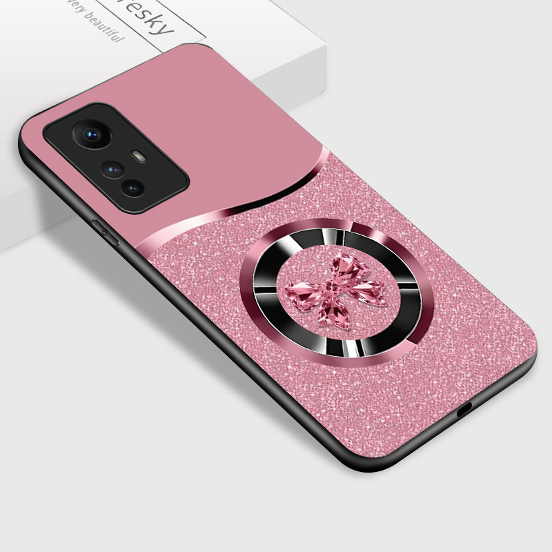 TEMU Funda para Redmi Note 12s, Lujo Rosa con Diseño de y Cubierta Trasera de Vidrio Brillante