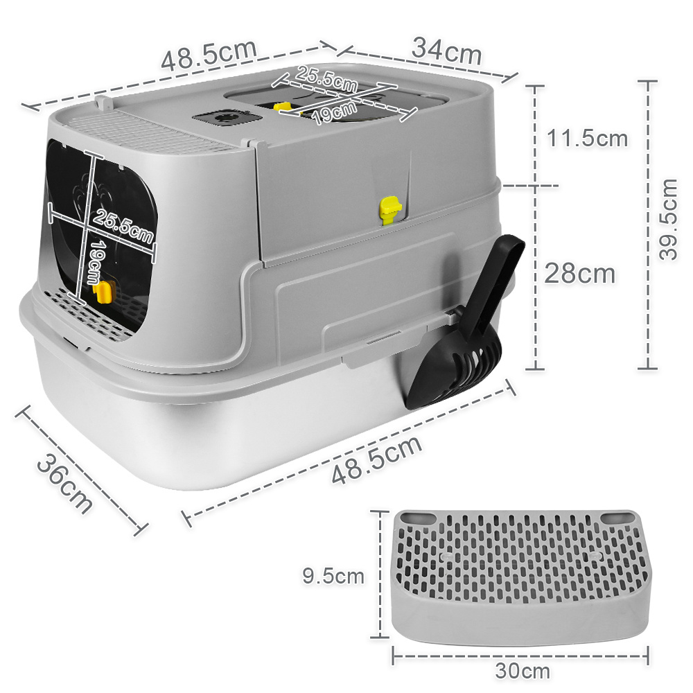 Heavy-duty Stainless Steel Litter Box With Foot Pedal, Gray, 48.5 X 36 X 39.5cm