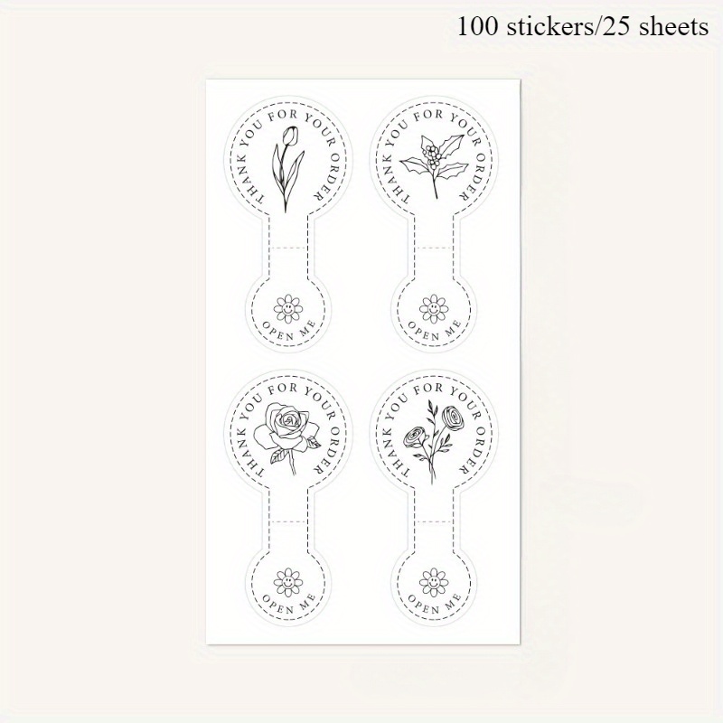 E-shop 100 Aufkleber (25 Blätter) Florale Dankeschön-Aufkleber für Ihre Bestellung - Elegantes botanisches Blumendesign mit der Botschaft "Vielen Dank