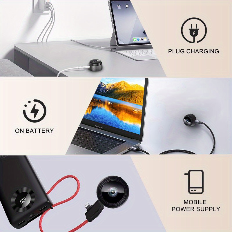 4 cámaras de seguridad inalámbricas Teruhal con Wi-Fi 2.4GHz, video HD 480P, batería recargable y alimentación USB, aplicación de visualización remota para monitoreo en casa, uso interior/exterior, diseño elegante negro, vigilancia interior, vigilancia moderna, construcción duradera, vigilancia inteligente, entusiastas de la tecnología