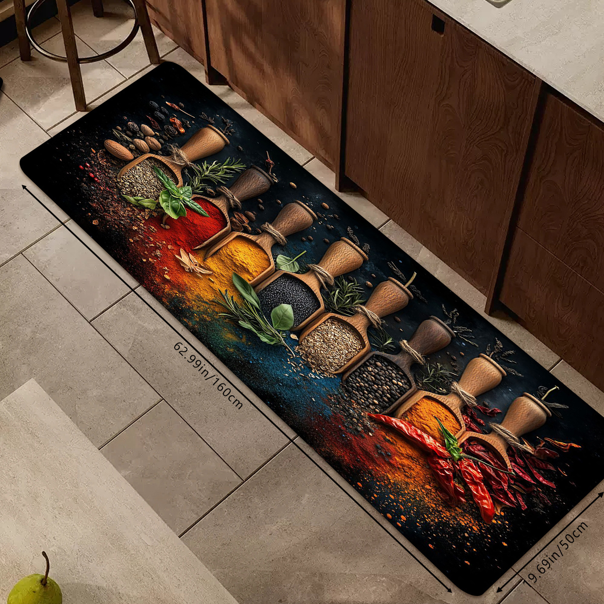 TEMU 1pc Watercolor Style Kitchenware And Spices Printed Floor Mat - Soft, Non-slip, Machine Washable Home - Premium Printed Absorbent Kitchen Mat,