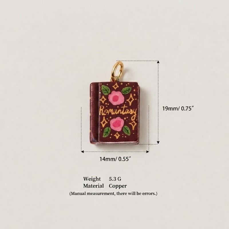 TEMU 1 pièce Collection de pendentifs mini livre rétro tendance pour hommes et femmes, pendentifs à fleurs dessinées à /imprimés en anglais,