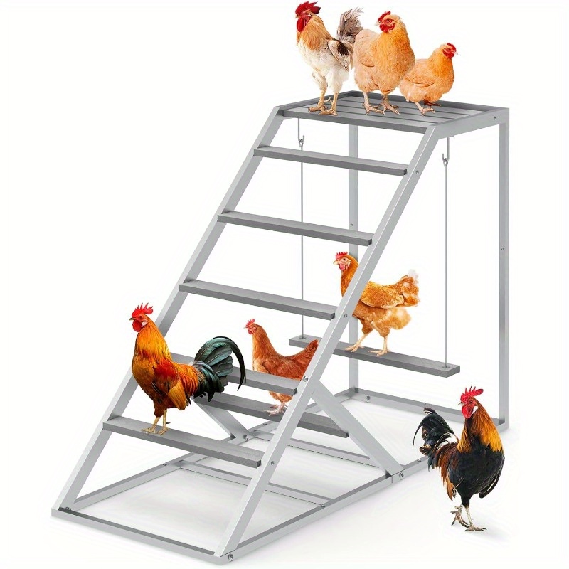 TEMU Chicken Perches For Chicken Coops, Durable Grey Metal Perches With Swing Or Ladder For Backyard Poultry Houses, Multi-level Perches And Play