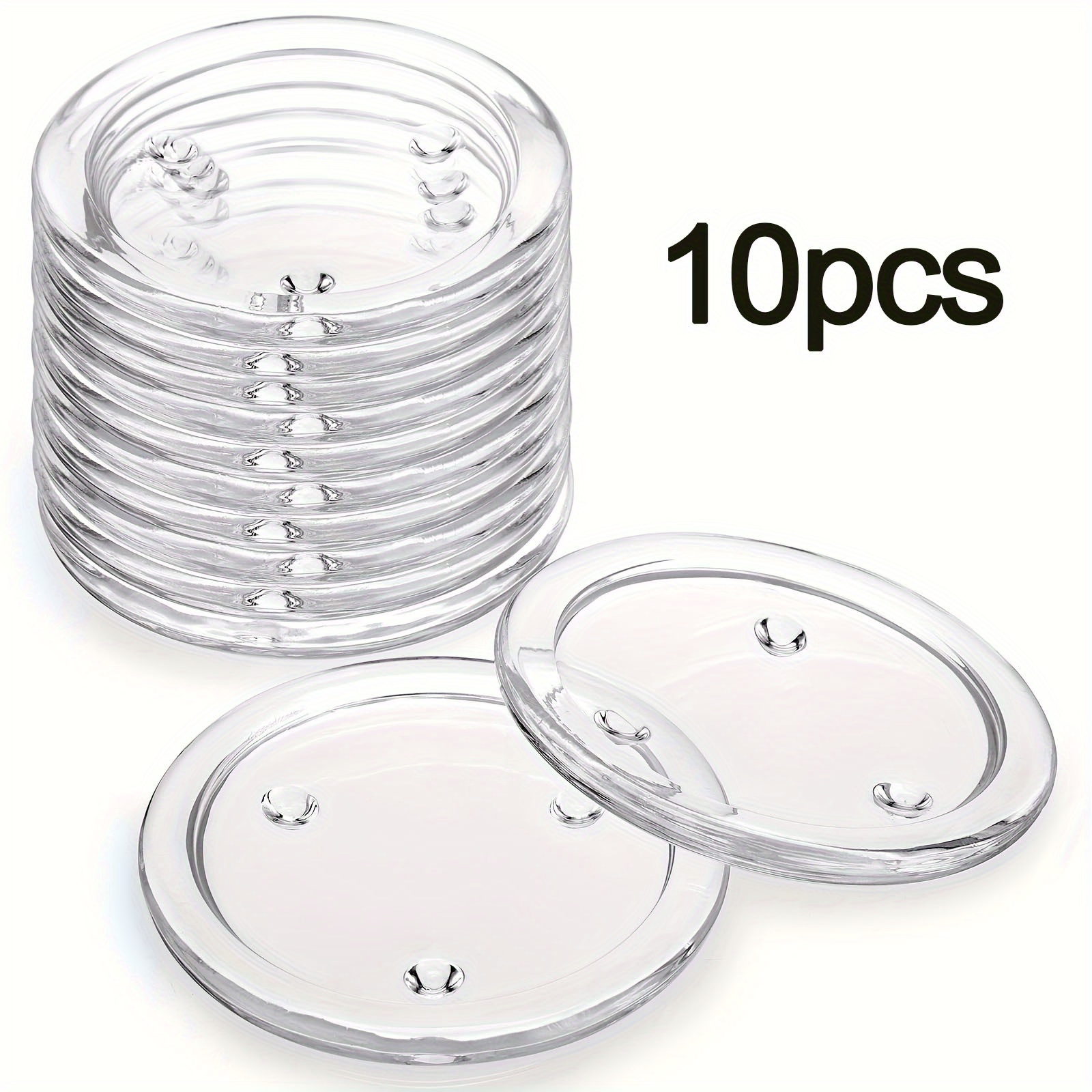 2/10pcs Glass Round Candle Plates Cup Mat Plate, Transparent Pillar Candle Holder Stand Tealight Plate, Glass Coaster Holder Set For Candles, For Weddings, Parties, Home Decor