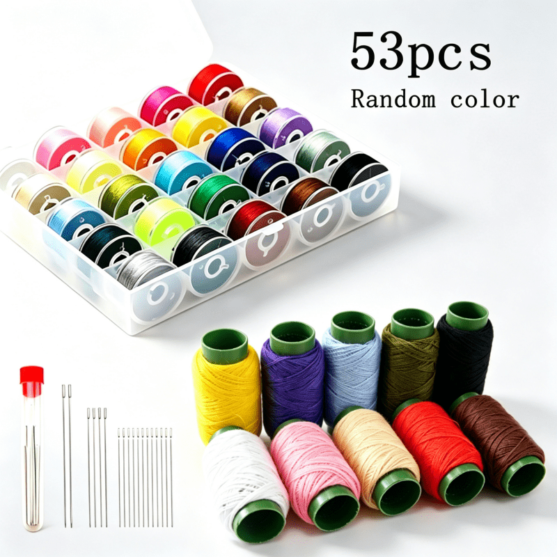TEMU Ensemble de 53 pièces, lot de bobines à coudre de 25 couleurs avec boîte de rangement + 10 rouleaux de fil à coudre de couleurs aléatoires,