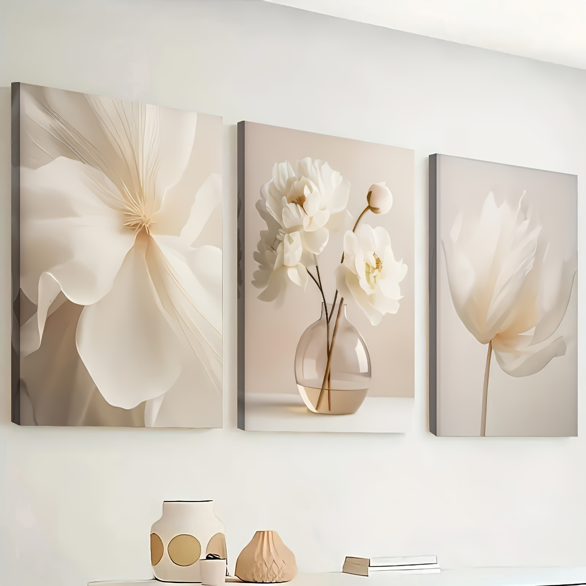 

3pcs Canvas Paintings And Wrapped , Hung , Pure Flowers, Modern And Beautiful Decoration, , Room Decoration, Home Wall Painting, High- Printing, Ideal Gift, Living Room, Bedroom, Restau