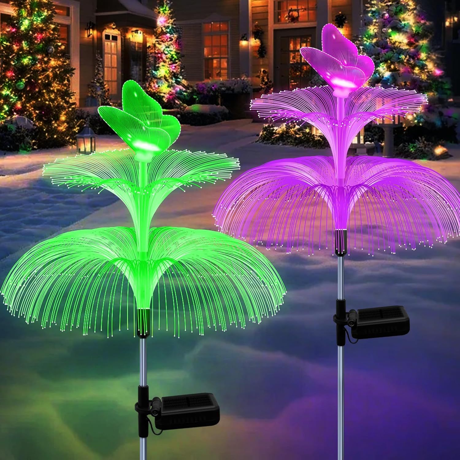 TEMU 2/4pack Solar Led Gradient Light Colorful Jellyfish Outdoor Decoration Lights Led Floor Plug In Light Villa Atmosphere Lawn Saving Lamp Solar
