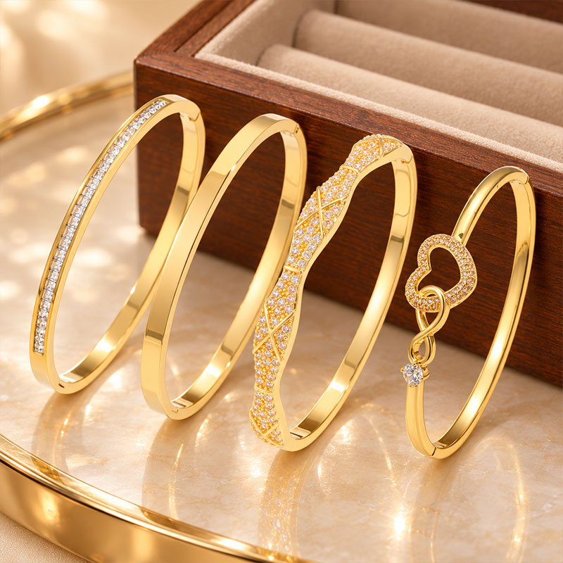 4pc Women's Stackable Bracelet Set with Zirconia