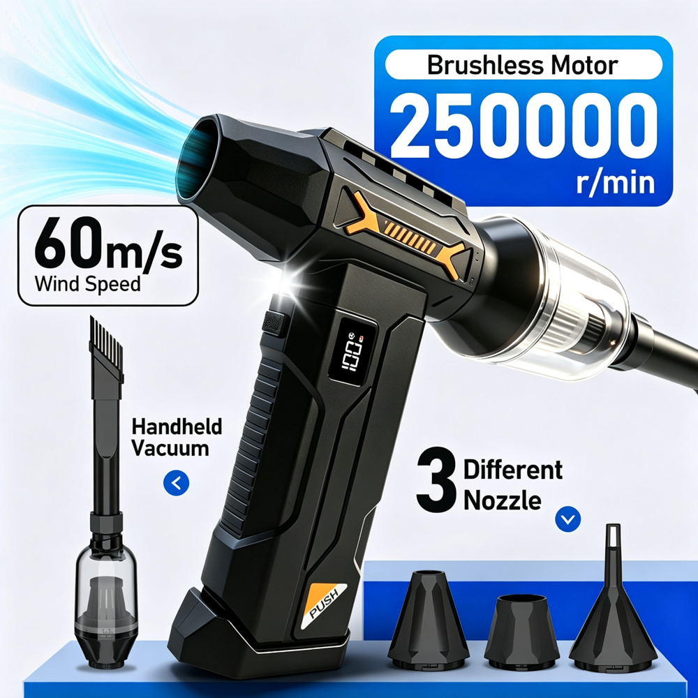 TEMU Car Cleaning Blower, Car Vacuum Cleaner, Electric Compressed Air Duster, Brushless -in-1 Blow And Suction, Settings, Type-c Rechargeable,