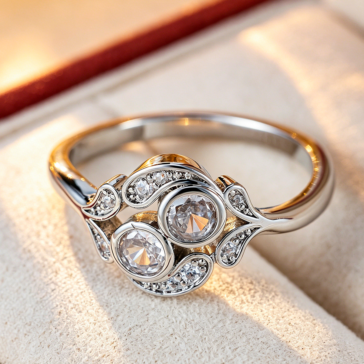 TEMU Flower Leaf Shaped Zirconia Ring, Light Luxury And High-end Feel, Suitable For Daily Wear As A Gift Ring