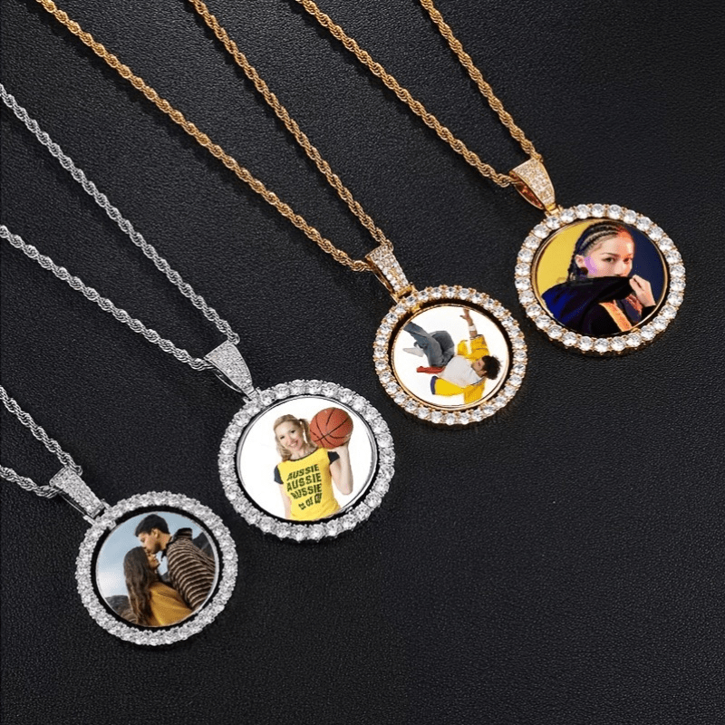 a unique double sided photo pendant necklace featuring a Temu