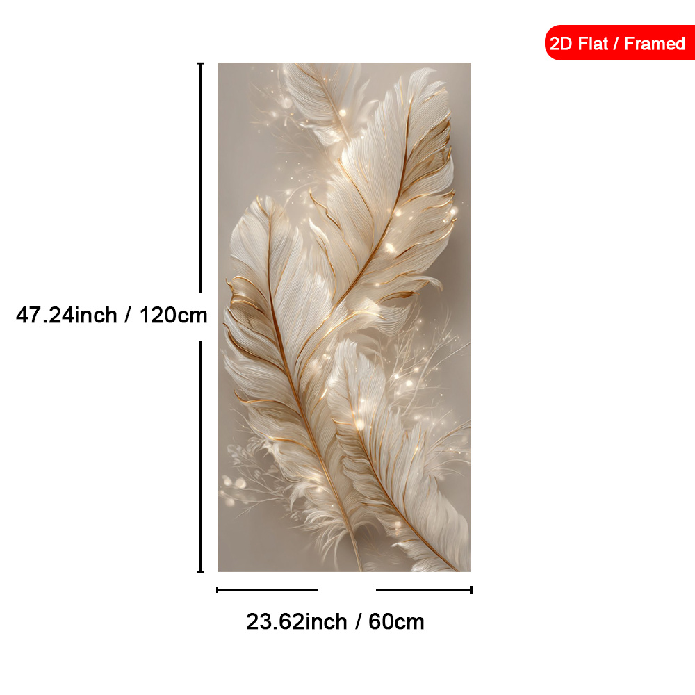 TEMU 2D Plat, 1 Pièce Encadrée Adaptée pour Salon, Chambre, Bureau - Plumes Élégantes Scintillantes, Toile Encadrée , Décoration , Style Art Déco