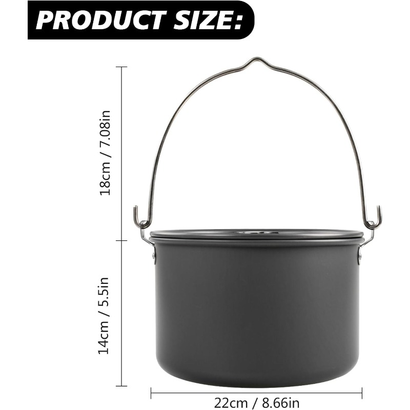 aluminum alloy camping hanging pot with lid lifter handle lightweight 4200ml portable pot for camping cooking hiking picnic