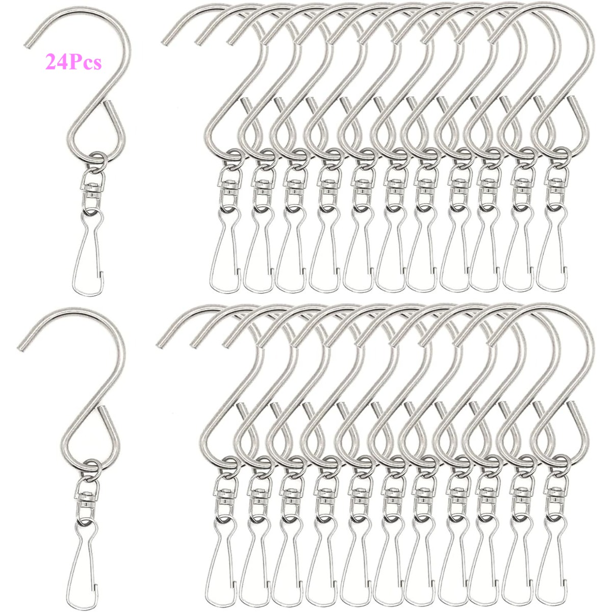 TEMU Lot de 24 crochets pivots porte-clips pour suspendre carillons éoliens, tourbillons de cristal, ornements d'extérieur, fournitures de fête