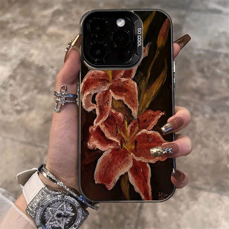 Oil Painting Lily Flower Vintage Pattern Suitable for TPU Case for iPhone 16 PRO MAX, iPhone 15/14 PLUS/13 Pro/12/X/XR/XS MAX Durable Anti-Drop Colorful Silvery Protective Cover with High Aesthetic Appeal - Image 8
