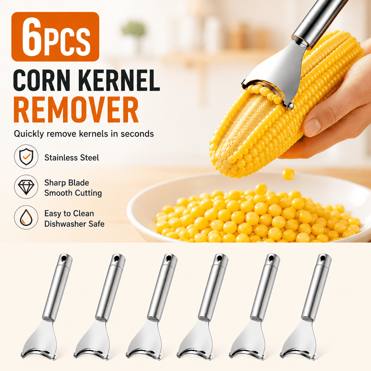 TEMU Corn Remover, Stainless Steel Corn Cob Stripper, Reusable Corn Peeler Tool For Kitchen, Corn Sheller For Fresh Corn, Easy Clean Vegetable Peeler