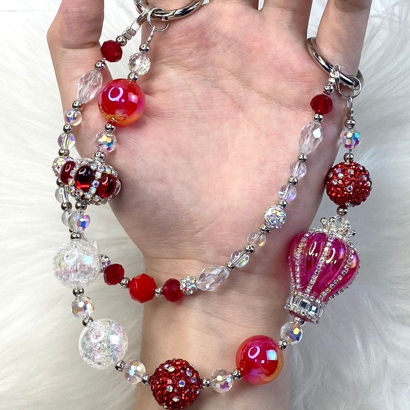 Luxury Beaded Phone Charm With Color Transparent Beads & Hot Air Balloon, Minimalist Anti-lost Strap For Phones, Bags And Ccd Cameras