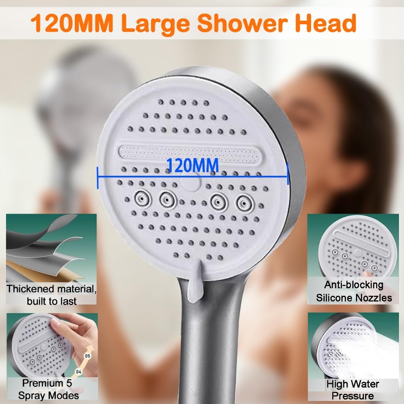 High Pressure Handheld Shower with 5 Spray Modes