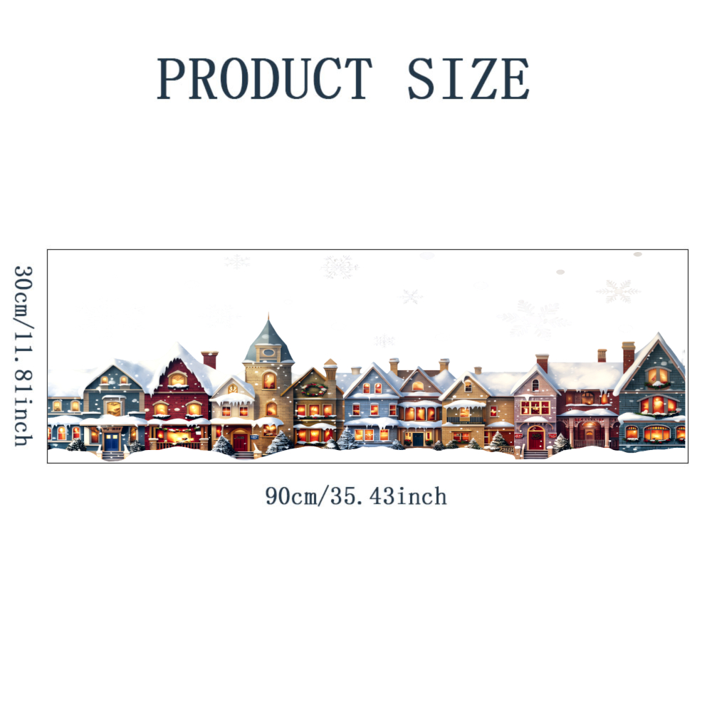TEMU 1pc Cozy Scene Static Window Clings Window Stickers Snowy Houses And Snowflakes For Living Room Bedroom Glass Door Christmas Festival Decoration