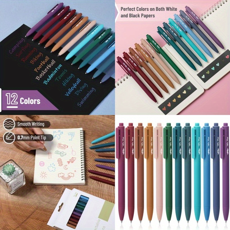 

12pcs Retractable Gel Pens Fast Drying Pens 0.7mm Aesthetic Pens For Journaling Cute Fine Tip Pens