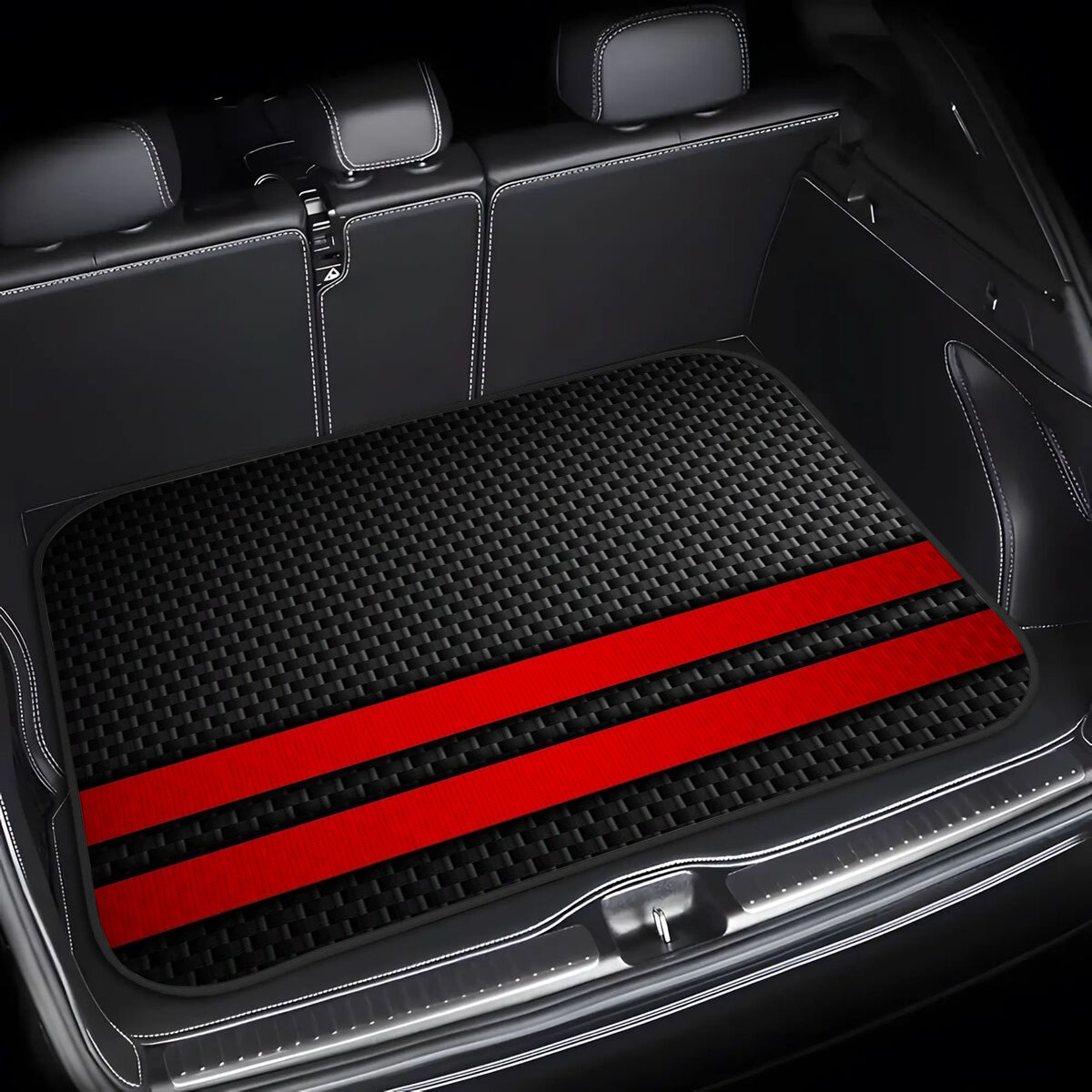 TEMU 1pc Red Striped Design Trunk Mat, Suitable For Most Car Models, Protecting Luggage From , Elegant Car Interior Accessory – Perfect Gift For
