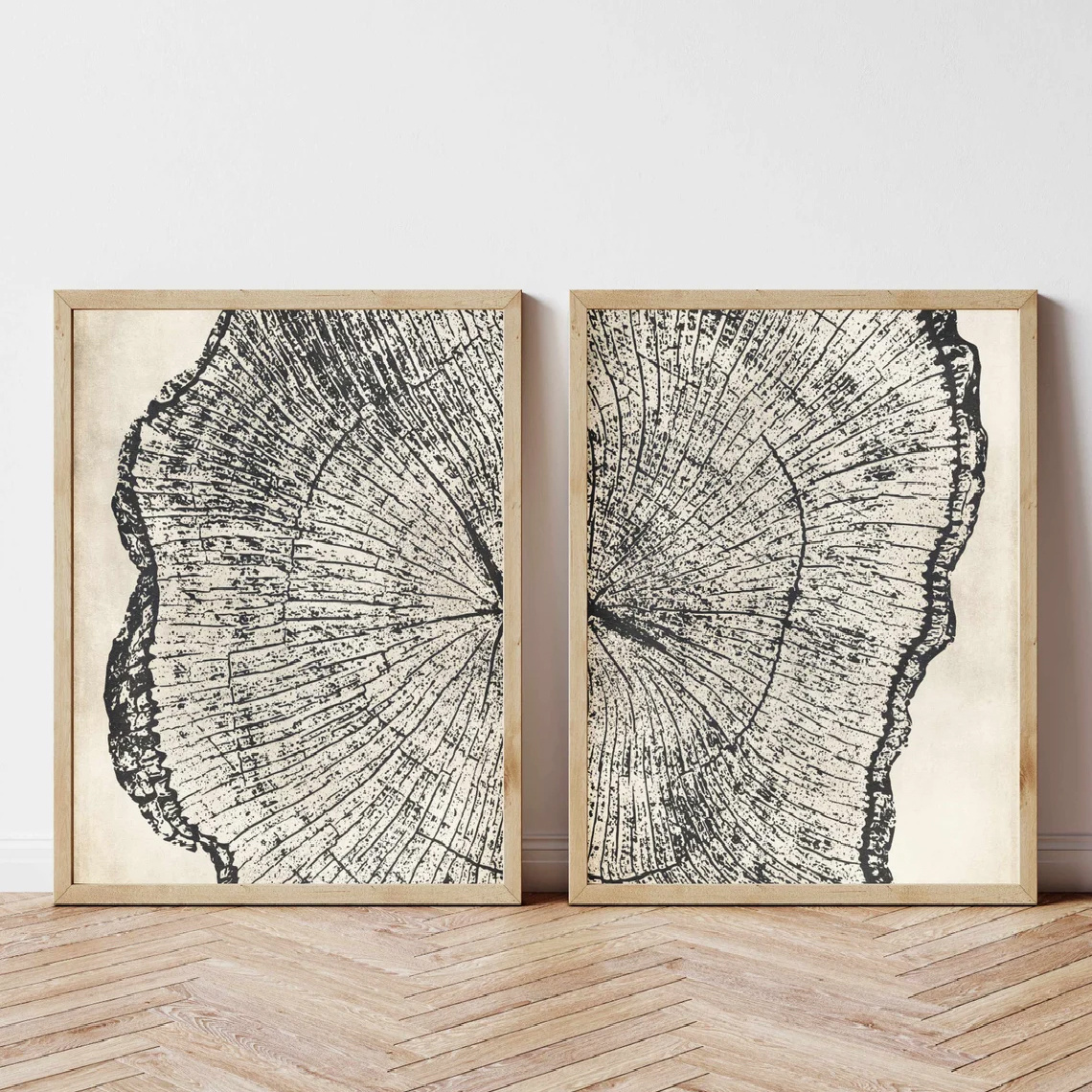 TEMU Set Of 2 Large Tree Ring Print Wall Art - Neutral & Wood Grain Texture Posters, Modern Abstract Theme Suitable For Bedroom, Living Room Decor,
